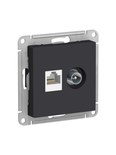 Розетка компьютерная + телевизионная 2-м AtlasDesign RJ45 кат.5E + TV механизм карбон SE ATN001089