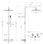 Душевая термостатическая система без излива с регулировкой высоты TZAR 345412RM300NC Никель
