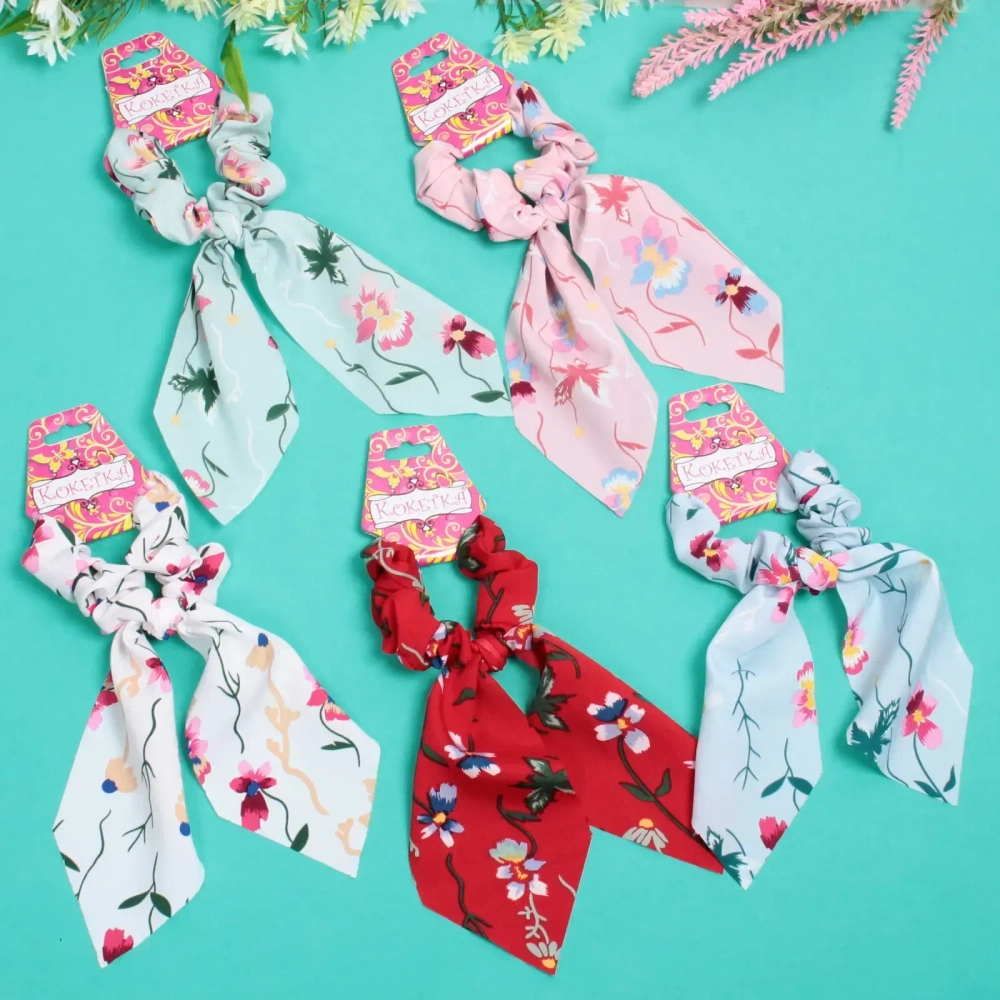 Резинка для волос «Harizma - Monica», микс 5 цветов, d-8см, длина ленты 18см