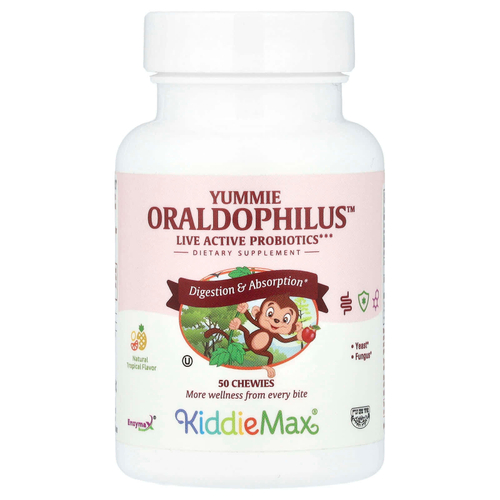Maxi Health, KiddieMax® Yummie Oraldophilus ™, натуральные тропические фрукты, 50 жевательных таблеток