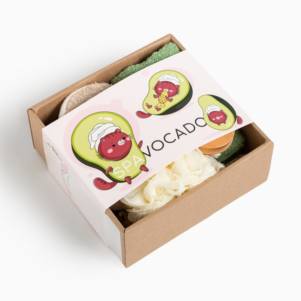 Подарочный набор «Этель» Avocado, полотенце 30×60 см, мочалка, массажёр