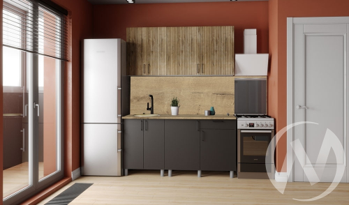 Кухня Грейс 1.6м (корпус белый/дуб канадский; карбон вулкан) 38мм дуб бунратти