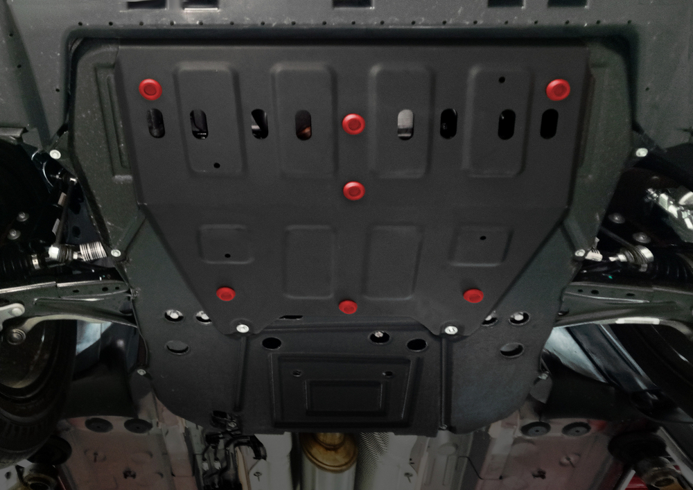 Защита картера и КПП АвтоБроня для Citroen C5 Aircross I поколение рестайлинг АКПП FWD 2024-н.в./Peugeot 4008 II поколение рестайлинг АКПП FWD 2024-н.в., сталь 1.5 мм, с крепежом, штампованная, 111.01208.1