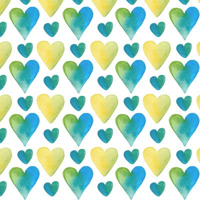 Голубые и зелёные акварельные сердца