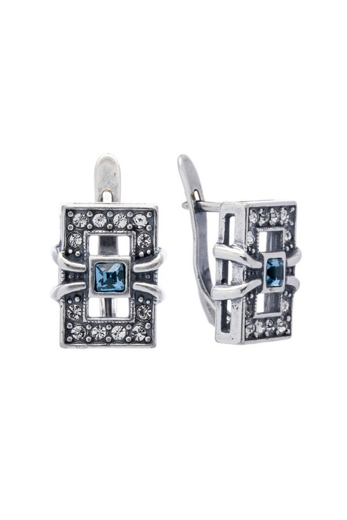 "Риголит" серьги в серебряном покрытии из коллекции "Изумрудные мечты" от Jenavi с английским замком