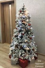 Заснеженная ель с гирляндой «Барокко» холодный свет (Литая+пвх) 150 см / 1,5 м