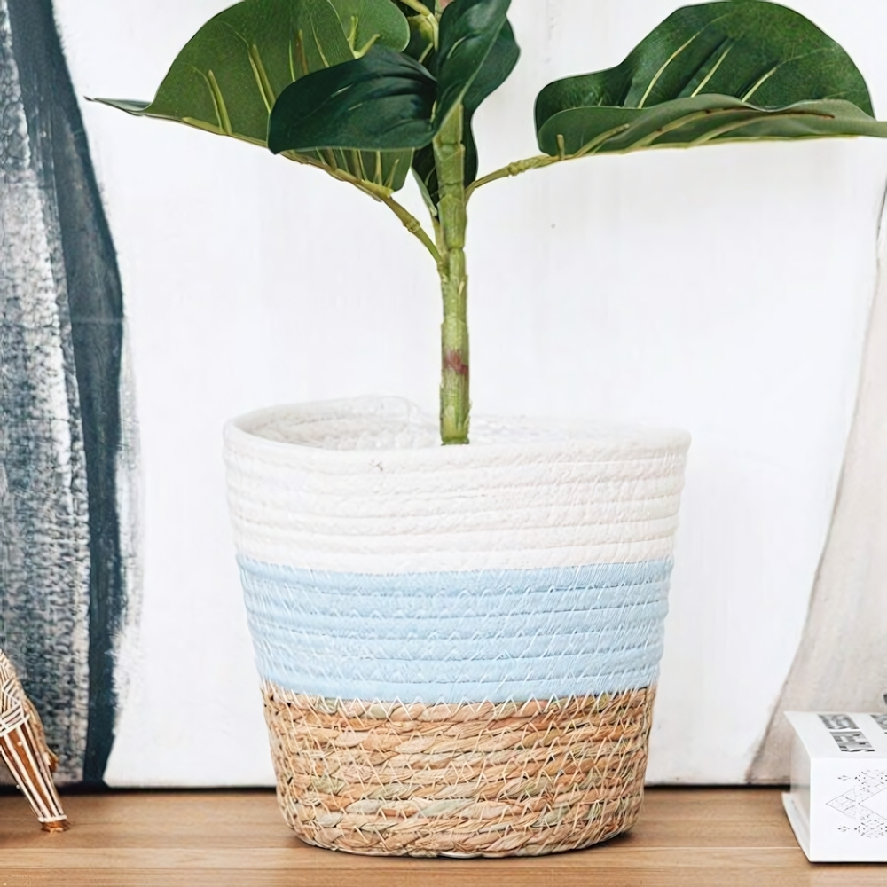 Кашпо плетеное "Намибия", 4,5л внешний размер Д215 Ш215 В195, натуральный, голубой, белый