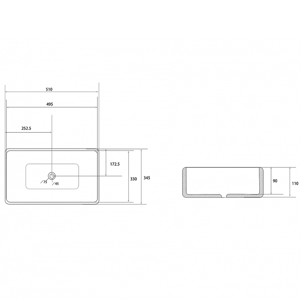Раковина-чаша Abber Rechteck 51 AC2207MG Серая матовая