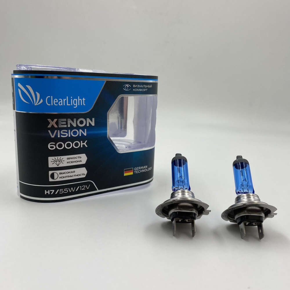 Лампа H7 галогеновая с яркостью ксенона 6000K Clearlight