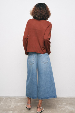 ZARA СВИТЕР ИЗ СМЕСОВОГО ЛЬНА, КОРИЧНЕВЫЙ