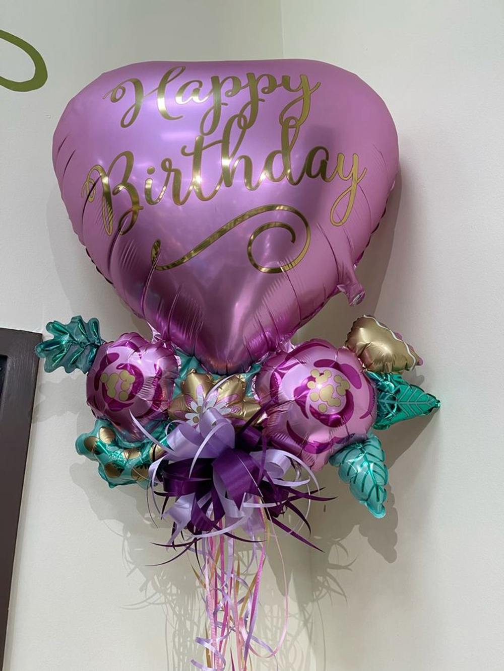 Фольгированный шар-сердце «Happy Birthday. Розовые цветы» сатин, 76 см