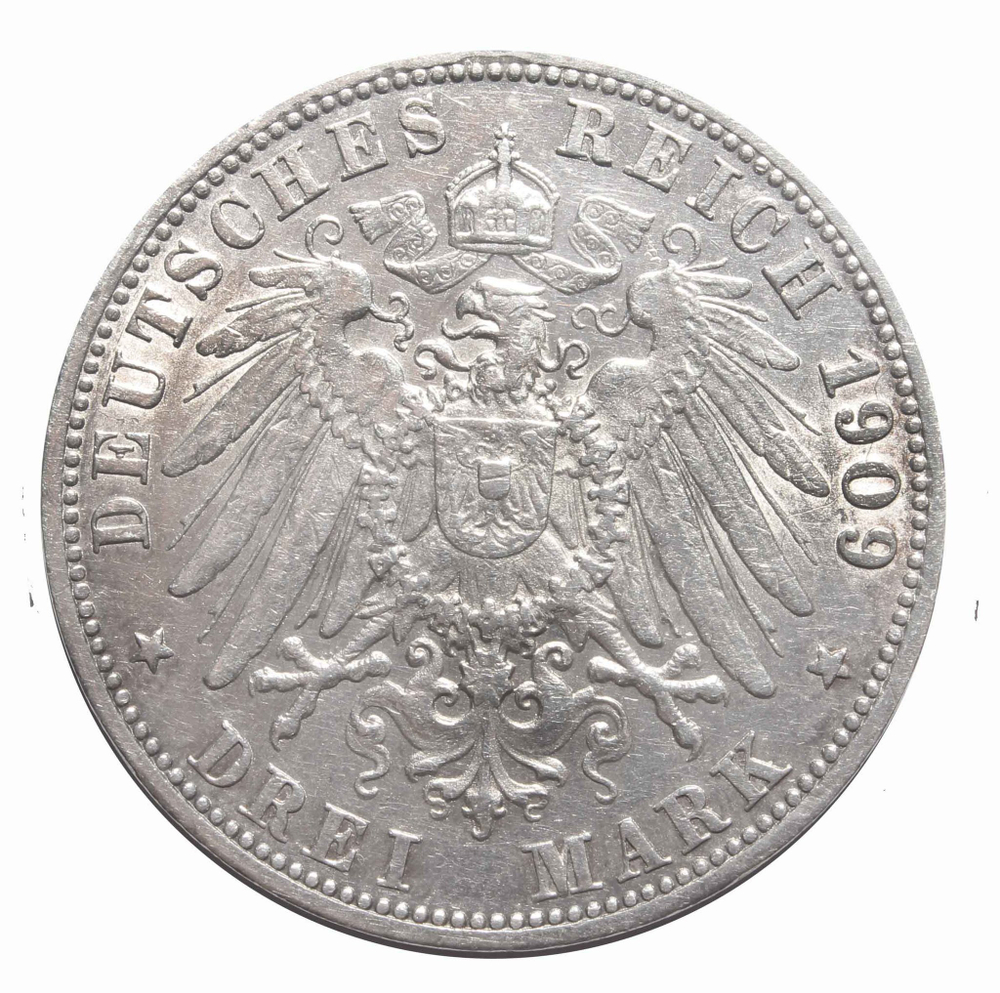 3 марки. Германия-Вюртемберг. 1909 год. (F) Серебро. XF