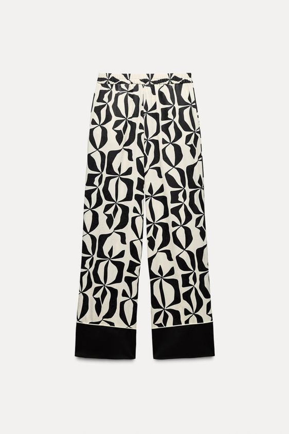 ZARA БРЮКИ ИЗ САТИНА С ПРИНТОМ, ЭКРЮ/ЧЕРНЫЙ