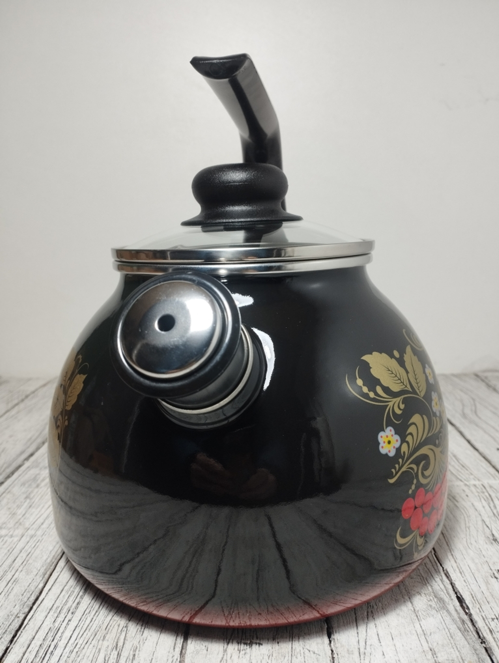 Чайник 3л сфер со свист Рябина черный с подпылом  4с209/я