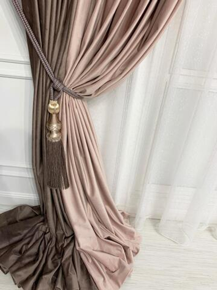Шторы из однотонного бархата матового, цвет 42 светло-розовый/35 какао