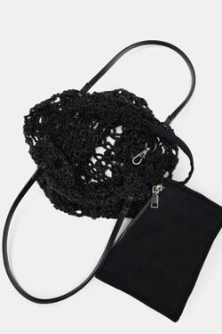 ZARA ВЯЗАНАЯ МИНИ-СУМКА-ШОПЕР, ЧЕРНЫЙ