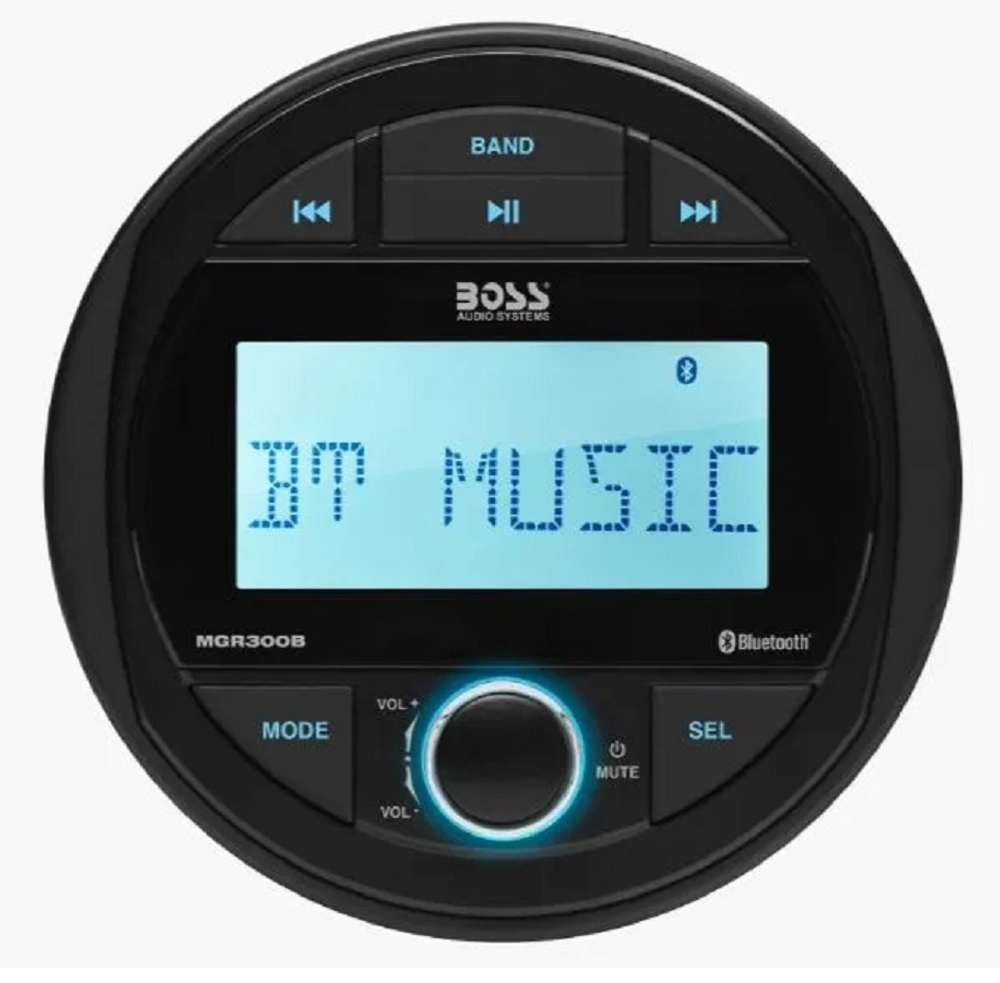 Магнитола Boss кругл. MGR300B (60W x 4, Bluetooth, USB, Aux, FM, IPX5)