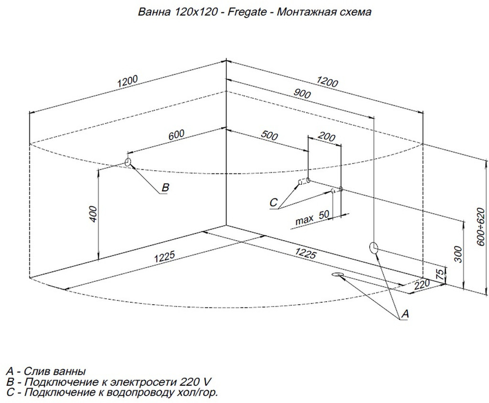 Акриловая ванна Aquanet Fregate 120x120