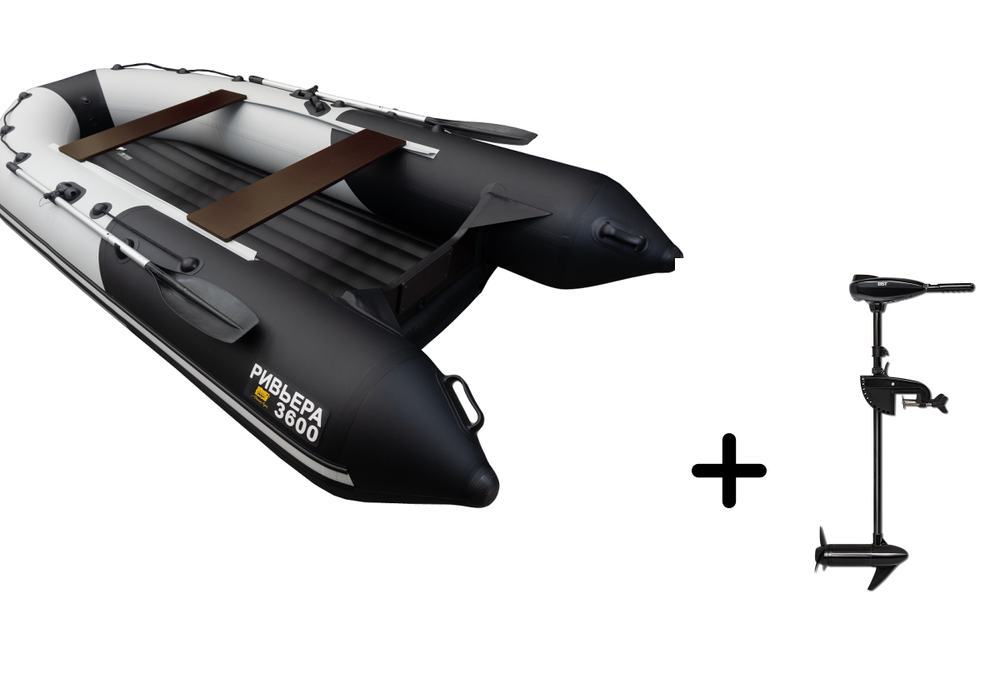 Ривьера-3600 НДНД Компакт серый-черный + BST 55 L (комплект лодка + электромотор)