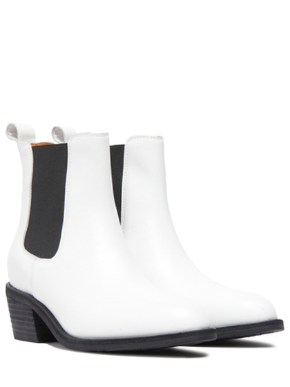 Женские кожаные белые ботинки челси на каблуке