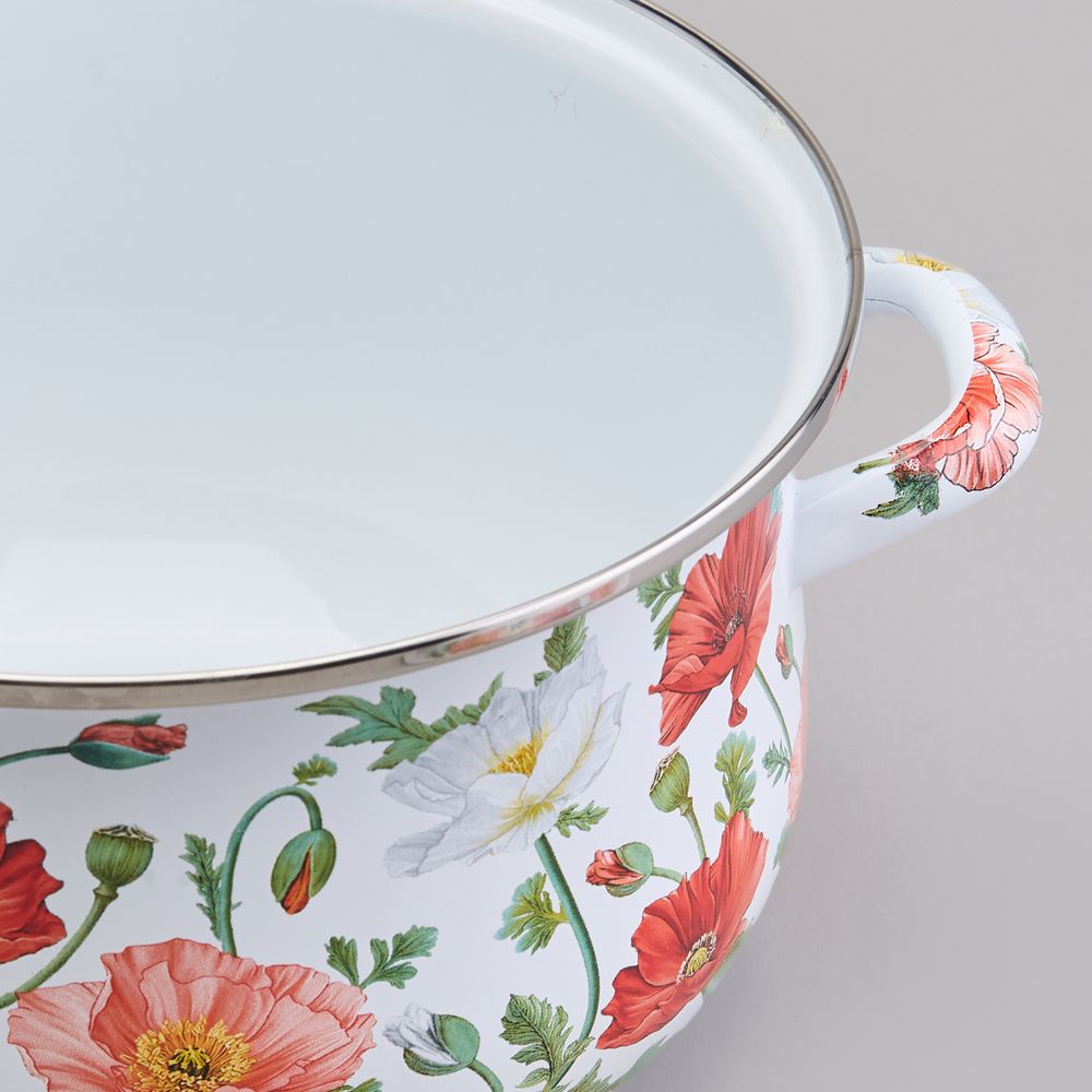 КАСТРЮЛЯ AGNESS ЭМАЛИРОВАННАЯ С ЭМАЛ.КРЫШКОЙ СЕРИЯ "МАКИ", 3.6 Л, 22*13 СМ