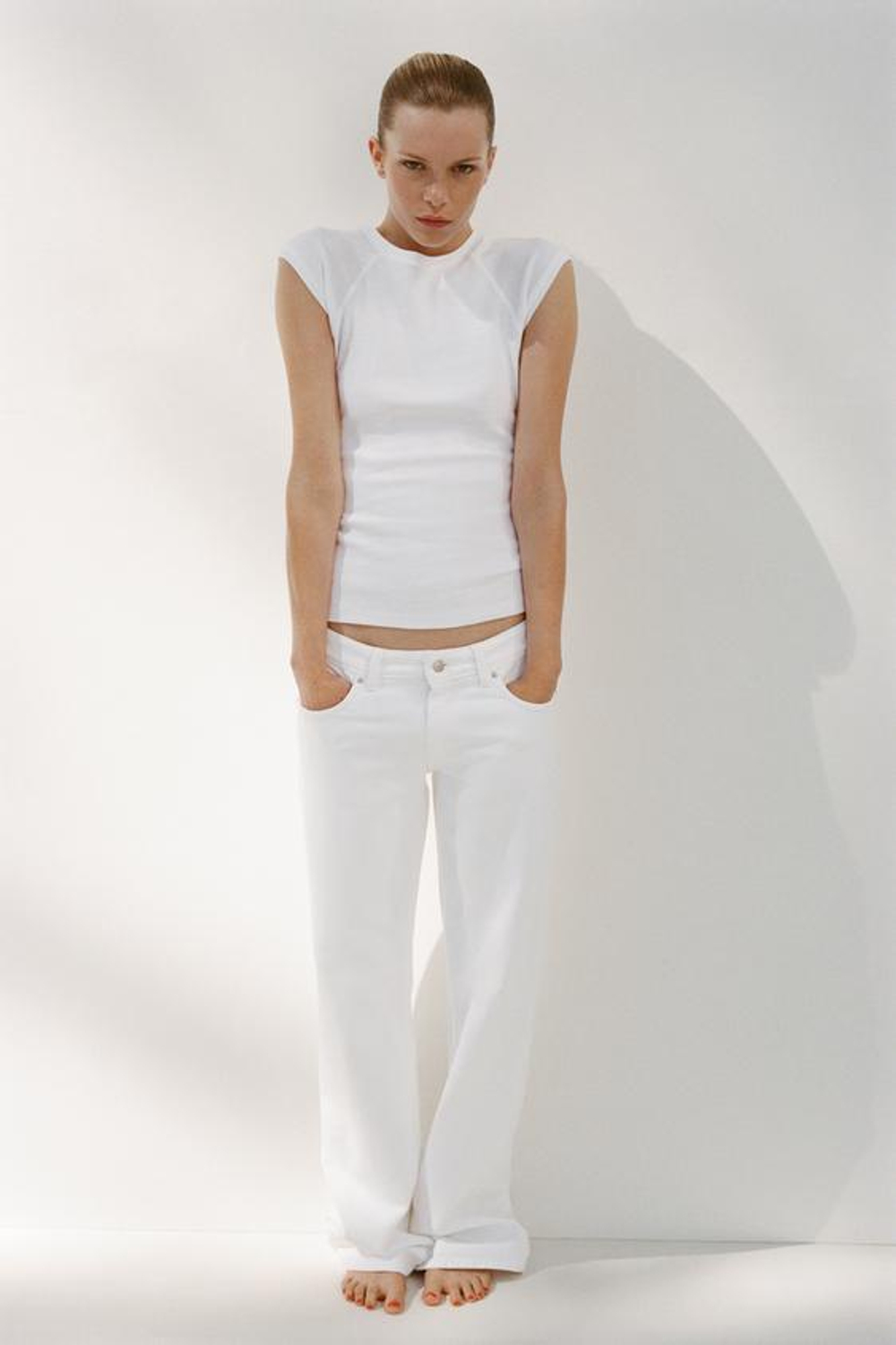 ZARA ДЖИНСЫ TRF WIDE-LEG С НИЗКОЙ ПОСАДКОЙ, БЕЛЫЙ