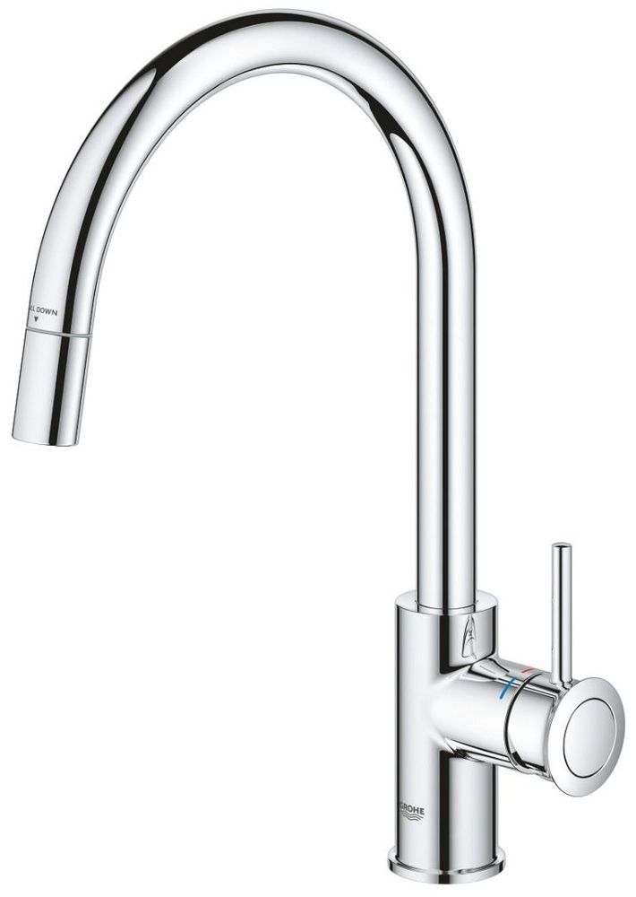 Смеситель для кухни GROHE BauClassic высокий выдвижной C-образный излив (30573000)