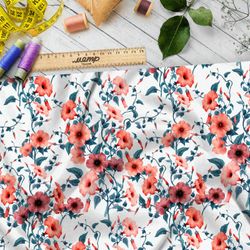 Ткань дюспо полупрозрачные маки и витьеватая тёмная листва