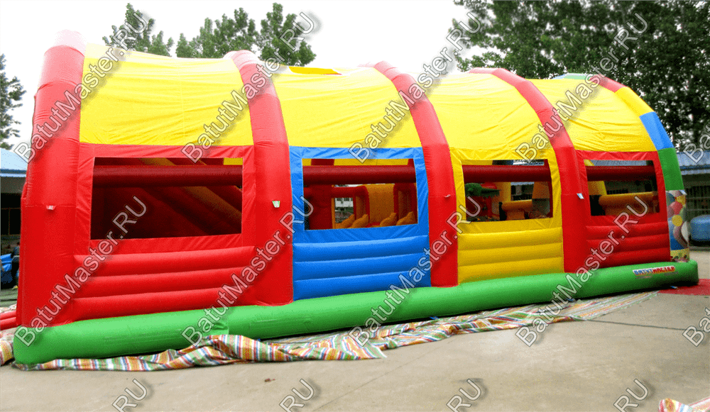 Надувной батут "Страна Сафария" с крышей и высокими горками 13*7*6 м