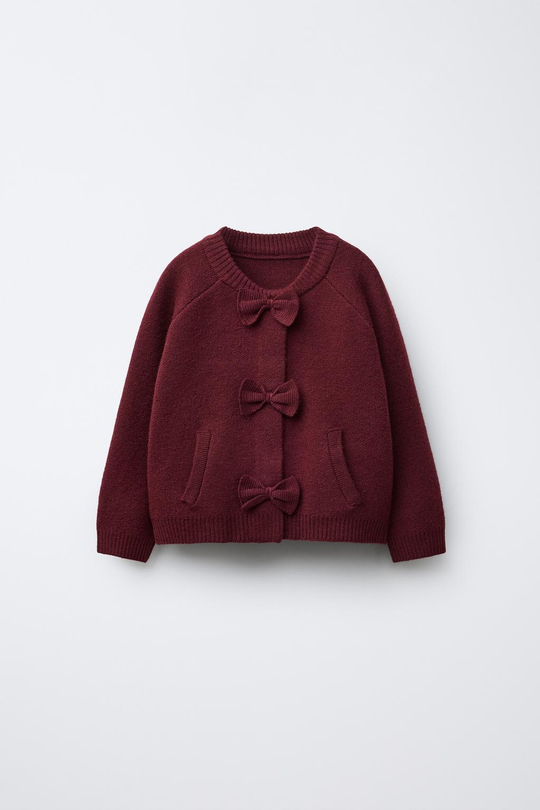 ZARA ТРИКОТАЖНЫЙ БОМБЕР С БАНТАМИ, БУРГУНДИ
