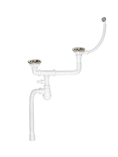 Сифон для мойки DIWO Мини 30770424 40 мм, бутылочный, глянцевый хром, нержавеющая сталь, с отводом для подключения бытовой техники, двойной