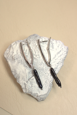 Серьги бижутерия с натуральным черным жемчугом «Чёрная орхидея»