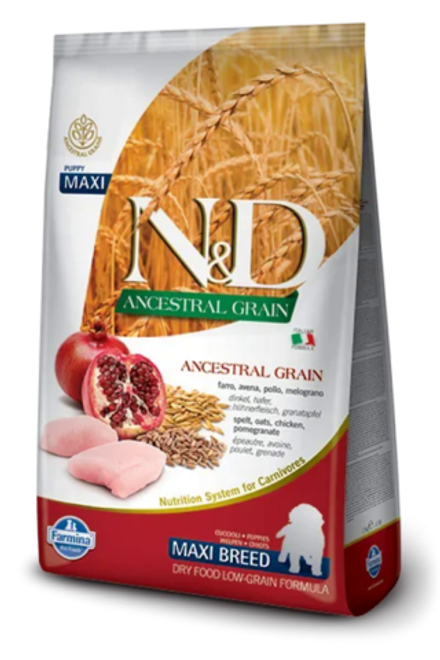 Сухой корм Farmina N&D Maxi Breed низкозерновой, для щенков, курица, спельа, овес и гранат 12 кг
