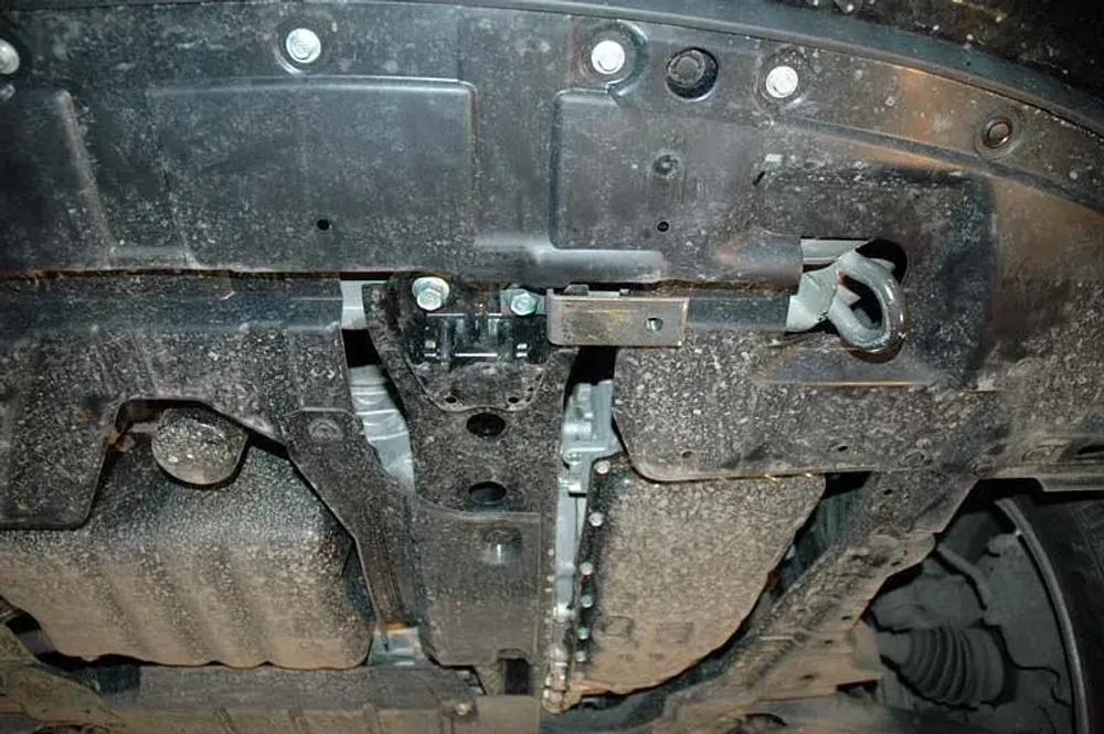 Защита картера двигателя, КПП (2 мм, сталь) для Mitsubishi Outlander XL 2006-07/2012 (V = 2.0; 2.0d; 2.2d; 2.4), Citroen C-Crosser 2007-2013 (V = 2.4; 2.2d), Citroen C4 AirCross 2012-2017 (V = 2.0 AT), Peugeot 4007 2007-2012 (V = 2.2 HDI; 2.4) Sheriff.05.1282
