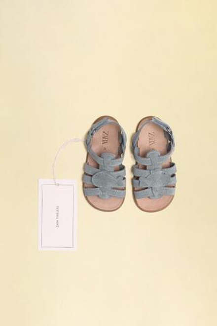 ZARA КОЖАНЫЕ САНДАЛИИ BAREFOOT С РЫБКОЙ, ГОЛУБОЙ