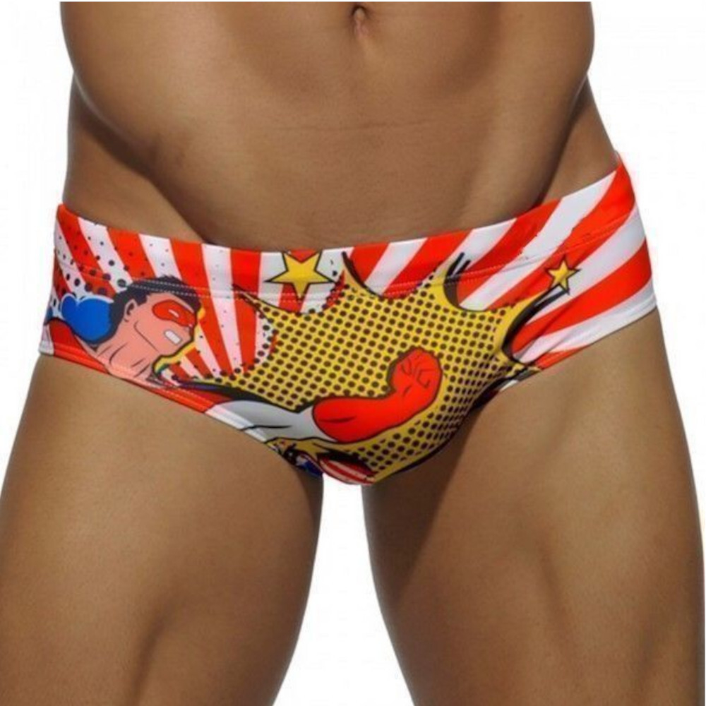 Мужские плавки брифы оранжево-белые SuperHero Addicted