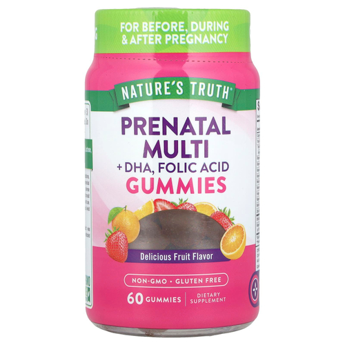 Nature's Truth, Prenatal Multi + DHA, жевательные мармеладки с фолиевой кислотой, вкусные фрукты, 60 жевательных таблеток