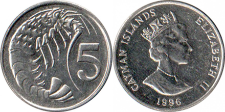 Каймановы острова 5 центов, 1992 - 1996 Рак UNC