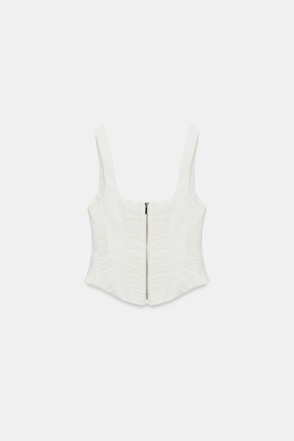 ZARA ТОП-КОРСЕТ ИЗ КОМБИНИРОВАННОЙ ТКАНИ, ЖЕЛТОВАТО-БЕЛЫЙ