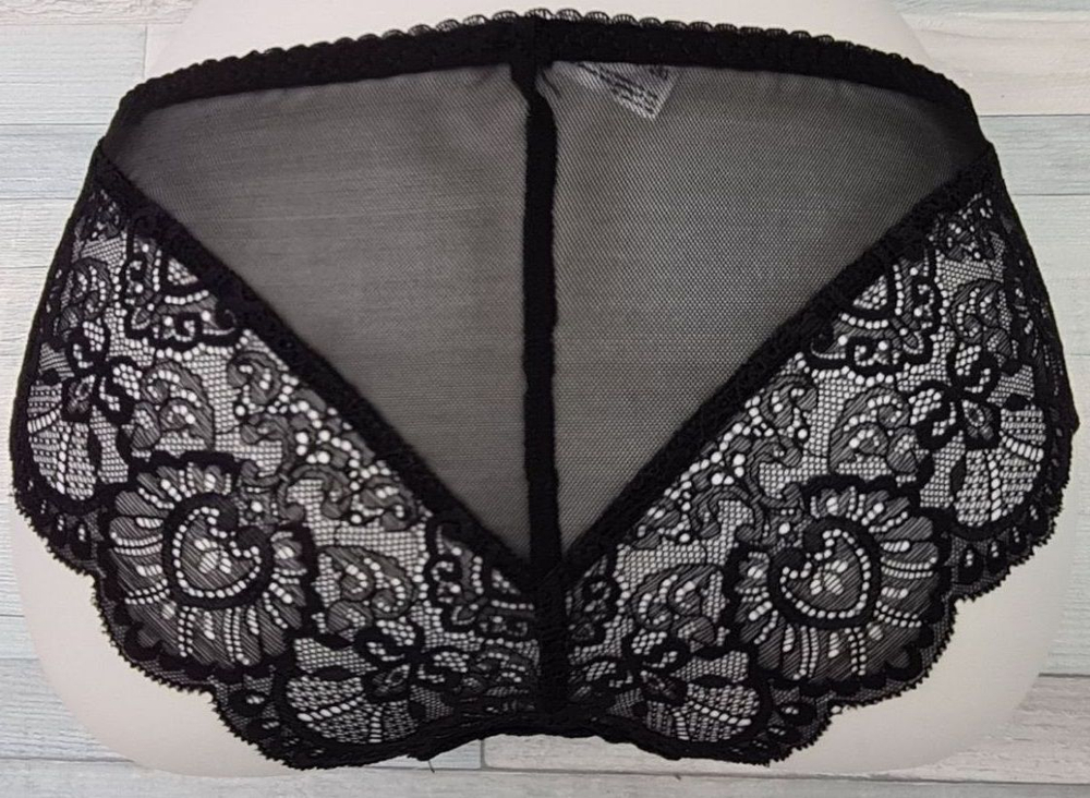 Женские трусики-слип из эластичной сетки и кружева (Размер: M) (Цвет: черный)