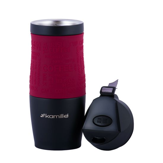 Термокружка 380 мл. из нержавеющей стали Kamille KM 2052A с TPR-вставкой и ремешком