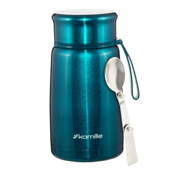 Термос пищевой 800 мл. Kamille KM 2148 из нержавеющей стали с ложкой и ремешком