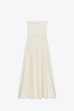 ZARA КОМБИНИРОВАННОЕ ПЛАТЬЕ С ПОЯСОМ, ЭКРЮ