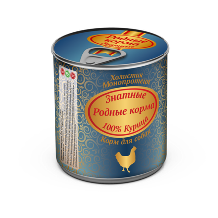 Консервы РОДНЫЕ КОРМА Знатные 100 % для собак курица 340 г