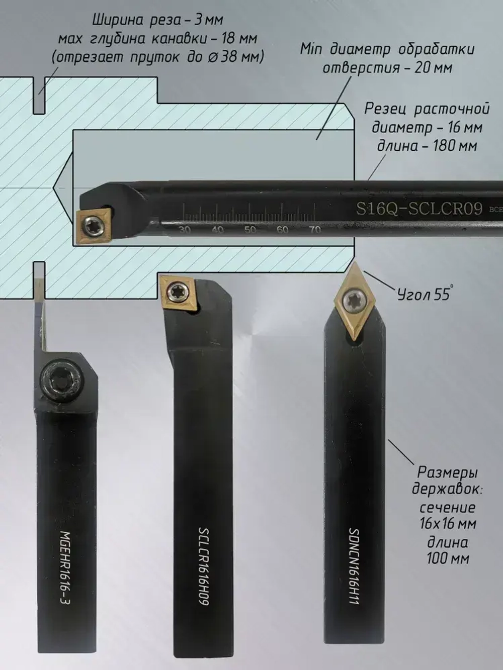 Набор токарных резцов 16х16 / Резцы по металлу 7 штук