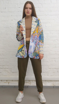 Трикотажный жакет "Графика Дали", по мотивам литографий Сальвадора Дали из серии "Витражи"