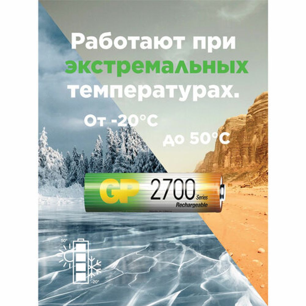 Батарейки аккумуляторные Ni-Mh пальчиковые 6 шт. (ПРОМО 4+2) АА (HR6) 2650 mAh, GP, 270AAHC4/2-2CR6