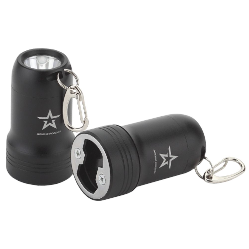 Фонарик брелок светодиодный АРМИЯ РОССИИ BB-601 для ключей карабин рефлектор открывашка на батарейках 0,5Вт алюминиевый | Армия России