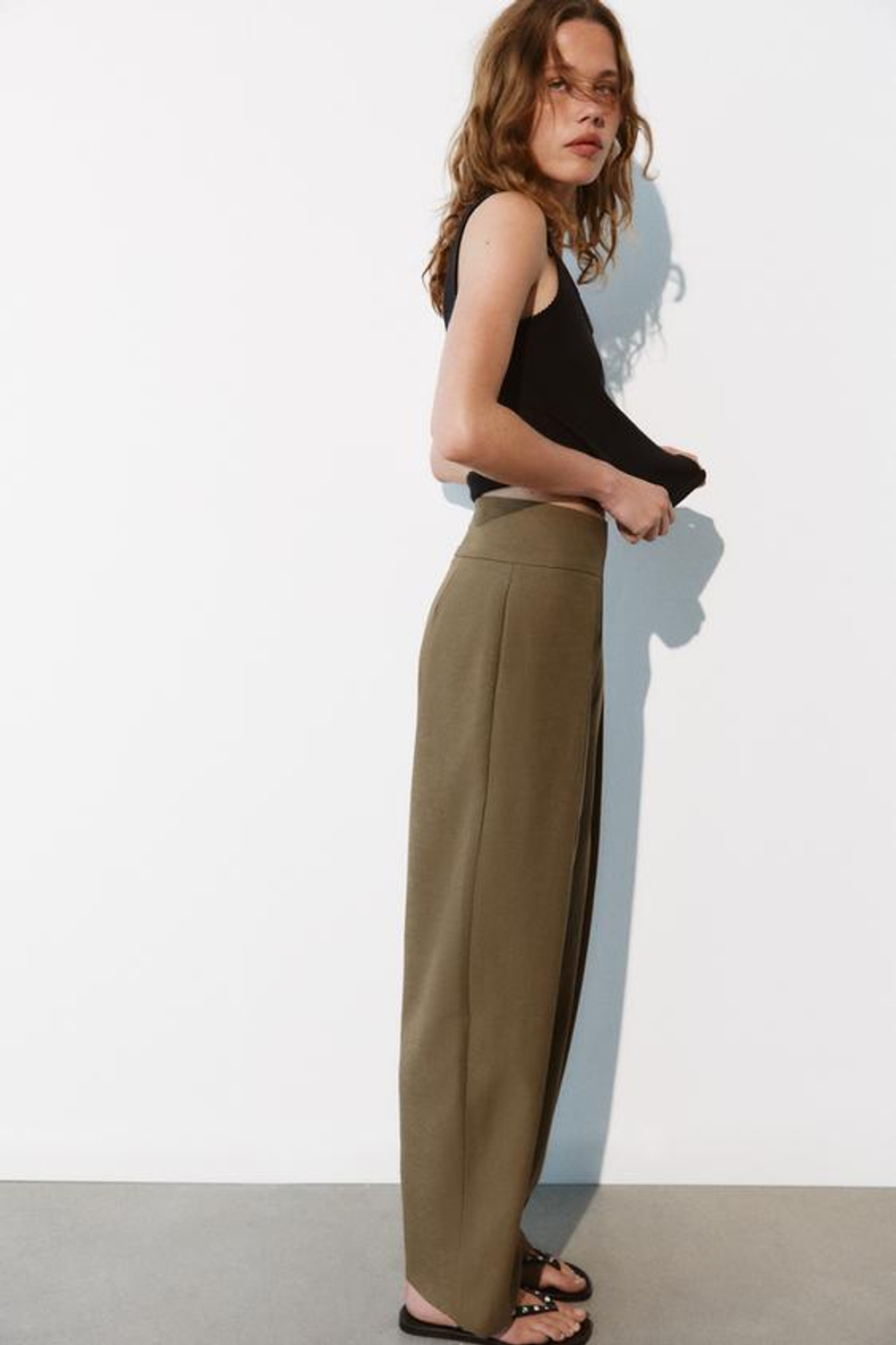 ZARA БРЮКИ BALLOON С ЗАЩИПАМИ, КОРИЧНЕВЫЙ МЕЛАНЖ