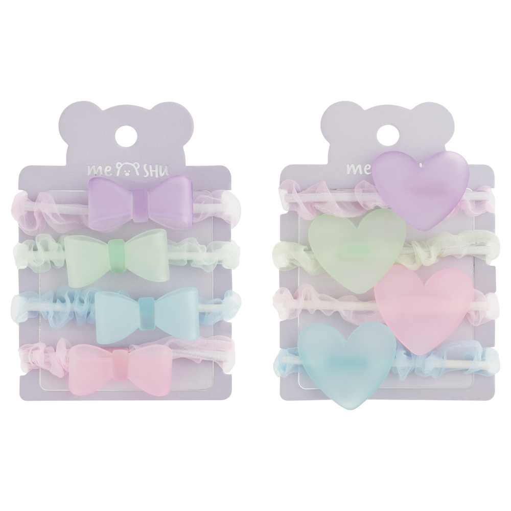 Резинки для волос MESHU, с полупрозрачными топперами, 4шт., диаметр 5см, европодвес MS_60590